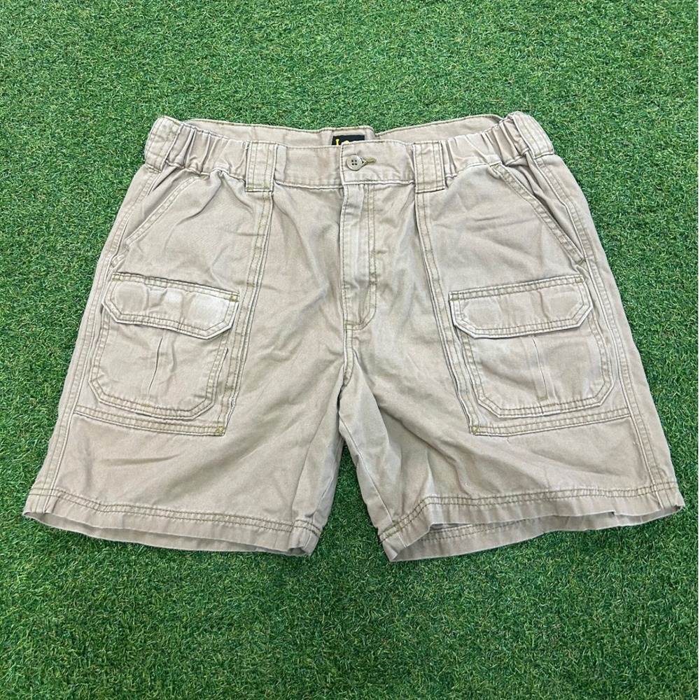 Lee Dungarees Mens Khaki Cotton Cargo Shorts Elastic Waist Tan 36 112328851